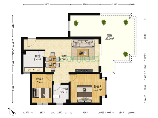 绿华居 2室1厅1卫 72平方