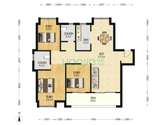 融创城二期C3地块 3室1厅2卫 121平方