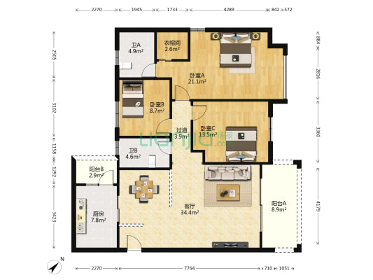 高明碧桂园一期 3室1厅2卫 129平方