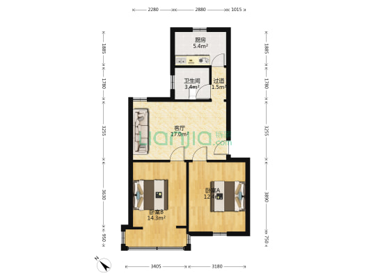 东方太行山住宅区 2室1厅1卫 66平方