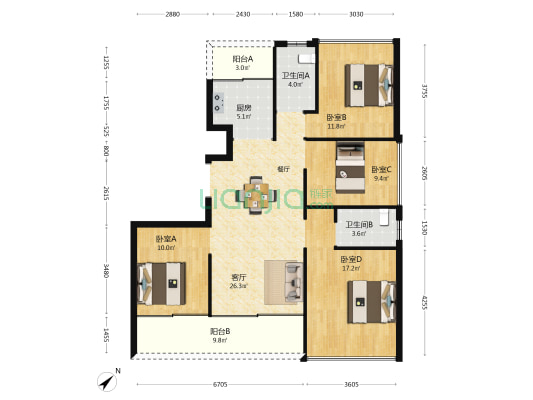 天沐·公园里 4室1厅2卫 122平方