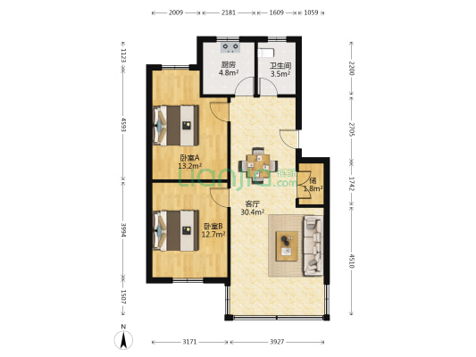 海曙区鄞江镇光溪村 2室1厅1卫 77平方