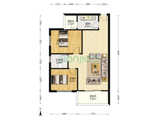 昙云雅居 2室1厅1卫 72平方