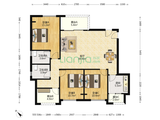 荣盛滨江华府 3室1厅2卫 117平方