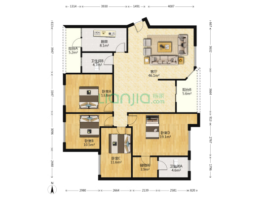 丰泰观山花园 4室1厅2卫 170平方