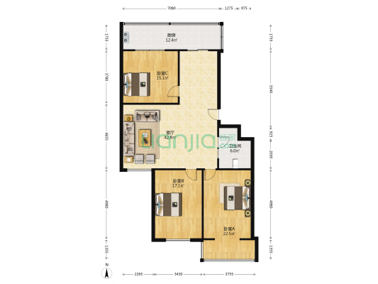 昕利小区 3室1厅1卫 139平方
