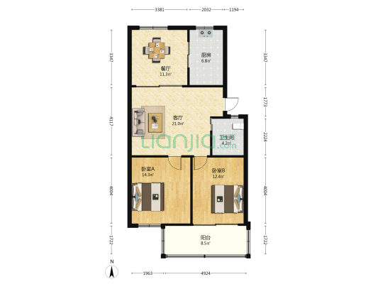 广平小区 2室2厅1卫 94平方
