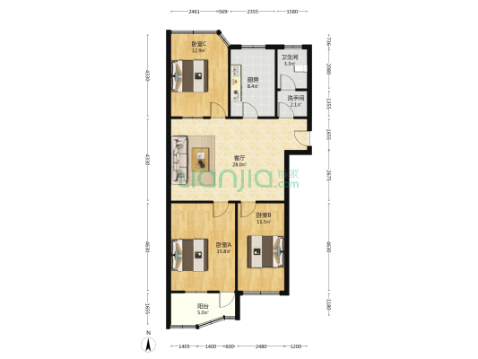 锦绣家园 3室1厅2卫 104平方