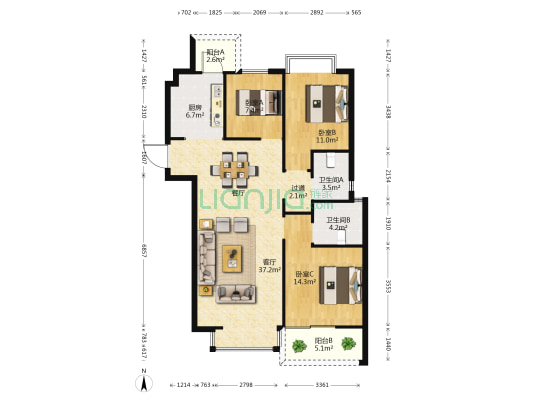 北科建春城大观 3室1厅2卫 117平方