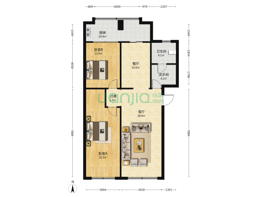 力都佳园 2室2厅2卫 89平方