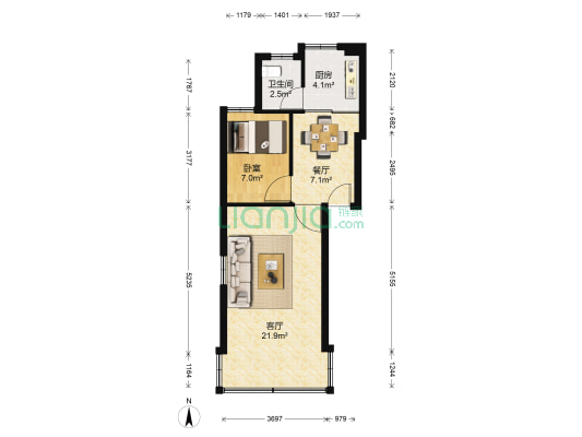 水心住宅区松组团 1室2厅1卫 53平方