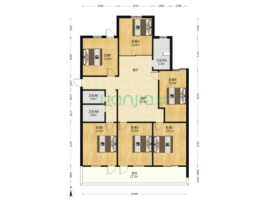 培青二区 6室1厅3卫 166平方