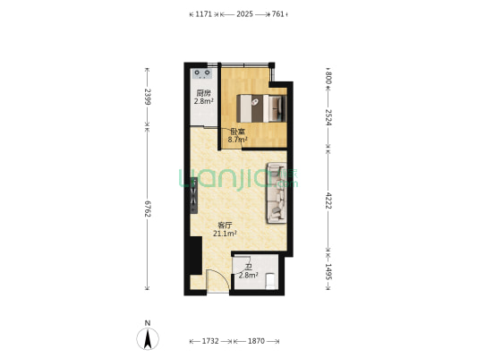 先锋东外滩 1室1厅1卫 48平方