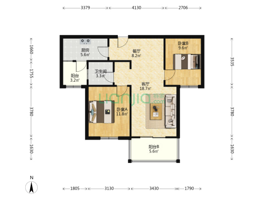 荣盛家园 2室2厅1卫 87平方