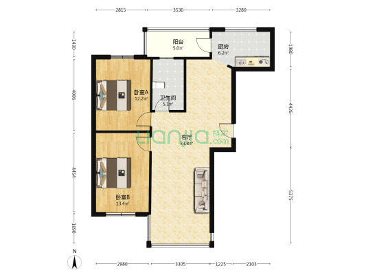 洛克小镇 2室1厅1卫 110平方