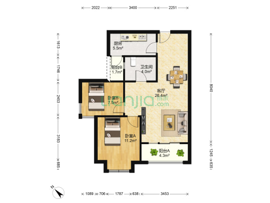 中铁西郡英华二期 2室1厅1卫 72平方