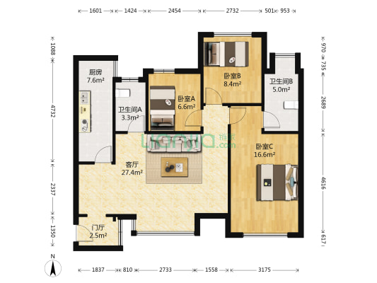 金河谷五期 3室1厅2卫 89平方