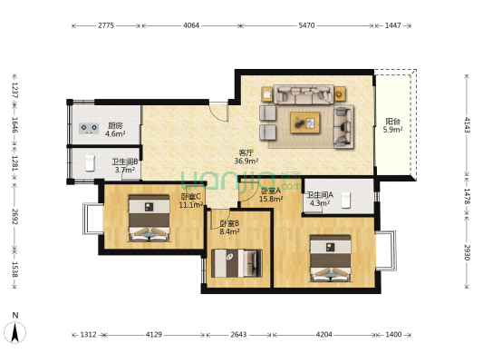 沙头安置房 3室1厅2卫 103平方