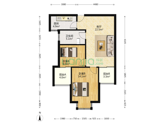 湖滨北苑 2室1厅1卫 78平方