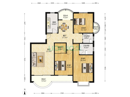 武夷花园 3室2厅2卫 136平方