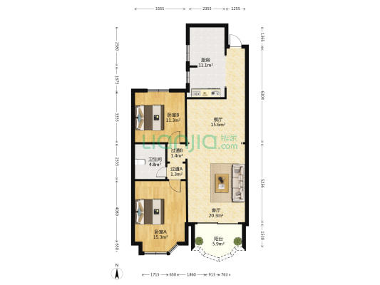 亚成公寓 2室2厅1卫 118平方