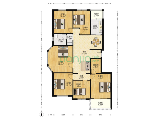 湖畔花园桃花苑 6室1厅2卫 160平方