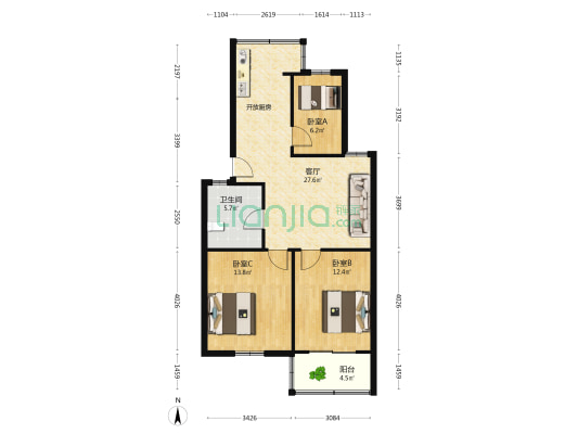 金皖大院 3室1厅1卫 85平方