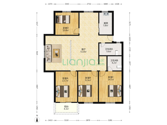 雅利达花园  4室1厅2卫 144平方