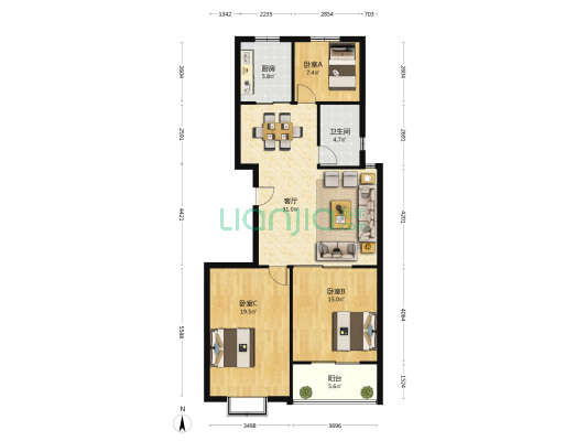 昌盛花园三期东区 3室1厅1卫 117平方