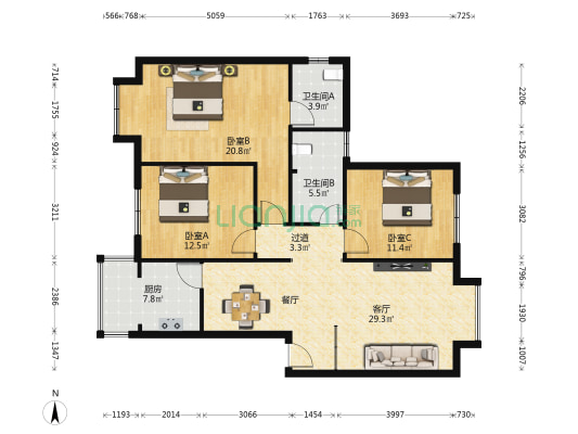 皇府地景二期小区 3室1厅2卫 116平方