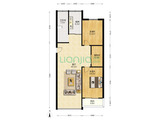 东江苑小区 2室1厅1卫 111平方
