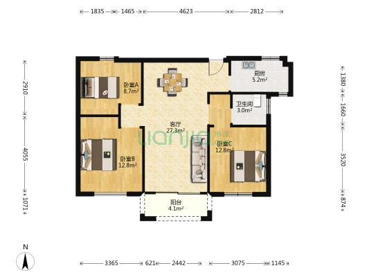 龙景佳苑 3室1厅1卫 101平方