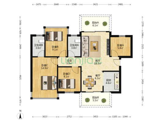 龙光玖誉湖庆湖 4室2厅2卫 109平方