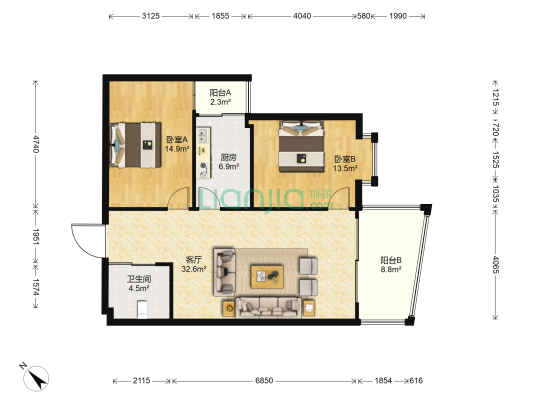 方源广场 2室1厅1卫 97平方