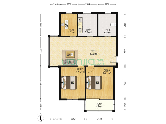 大盈公寓 3室1厅1卫 100平方