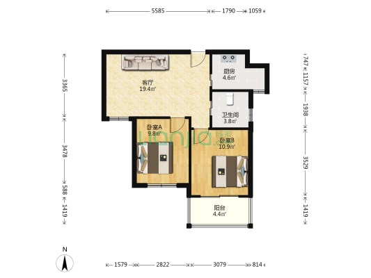 方家花苑 2室1厅1卫 73平方