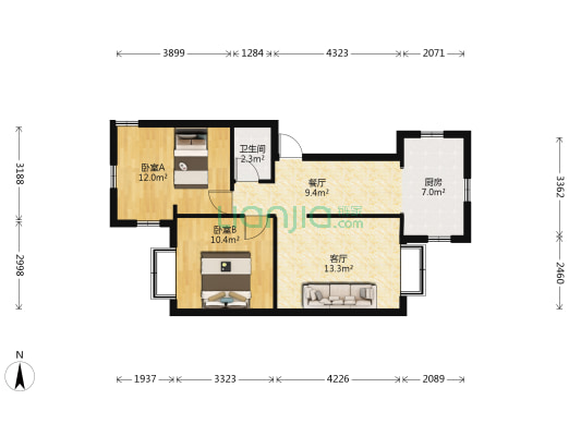 联盟小区 2室2厅1卫 58平方