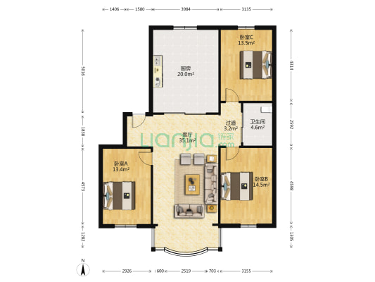 阳山馨园 3室1厅1卫 106平方