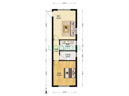 地园新村2 1室1厅1卫 60平方