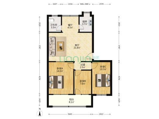 人民保险公司宿舍 3室2厅1卫 85平方