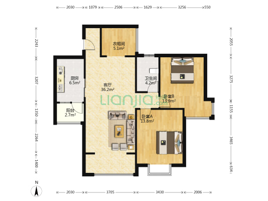 二重嘉苑 2室1厅1卫 97平方