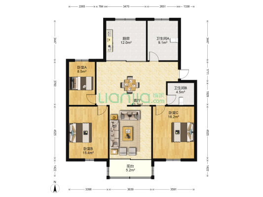 白玉一村 3室1厅2卫 127平方