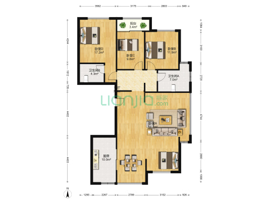 美好桂花溪园 4室1厅2卫 155平方