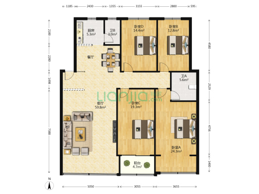 农行家属院住宅区 4室1厅2卫 169平方