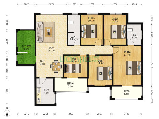新雅黄金苑 5室2厅2卫 166平方