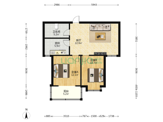 晨煜.浓情新居 2室1厅1卫 88平方