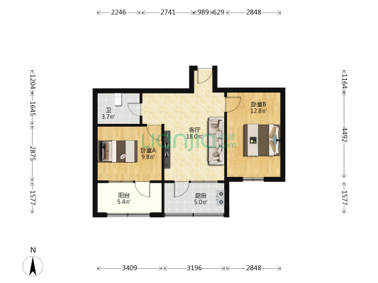 兰州十六中家属院 2室1厅1卫 67平方