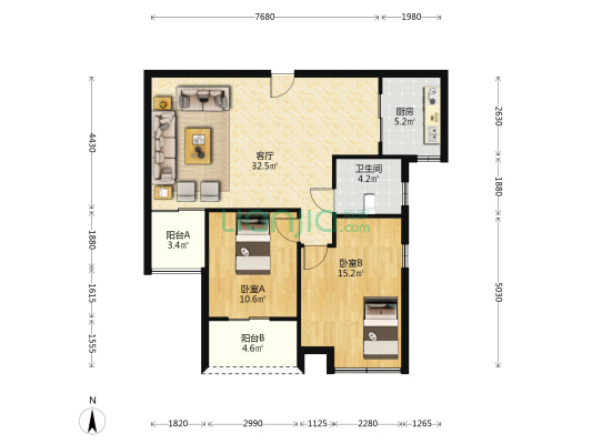 新灵景园 2室1厅1卫 92平方