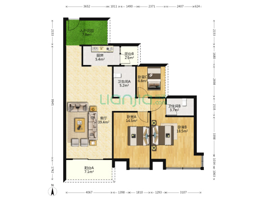 丽景湾上 3室1厅2卫 126平方