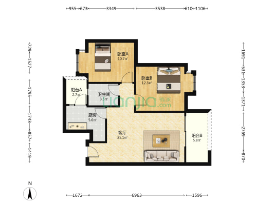 怡里馨居 2室1厅1卫 81平方